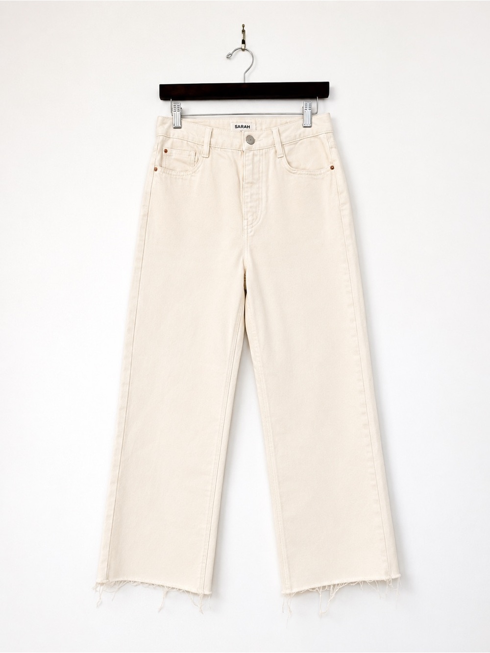 ZaraIvory Denim Wide-Leg Jeans Size 6 – Frayed Hem - Picture 2 of 7